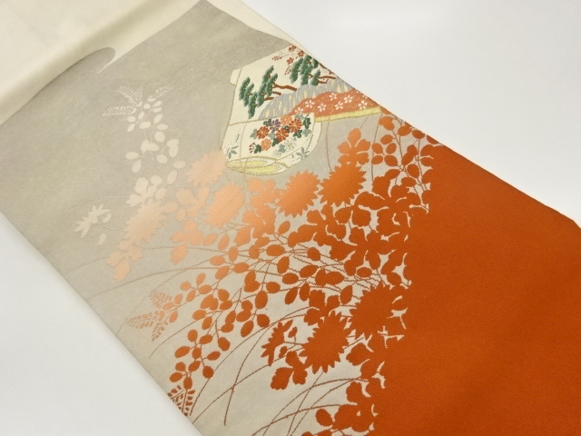 松に花唐草・草花模様織出し名古屋帯